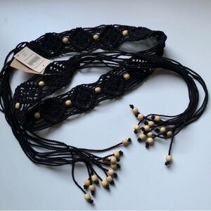 COLDWATER CREEK Sz S/M Braided Rope Cord  Wood Beads Bohemian Belt NWT